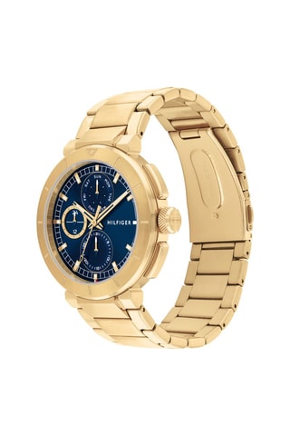 Stalen Quartz Horloge - Chronograaf - Goudkleurig en Marineblauw