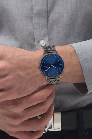 Stalen Quartz Horloge - Grijs en Marineblauw