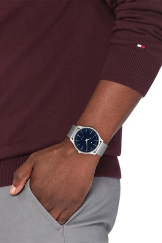 Stalen Quartz Horloge Adrian - Zilverkleurig en Donkerblauw
