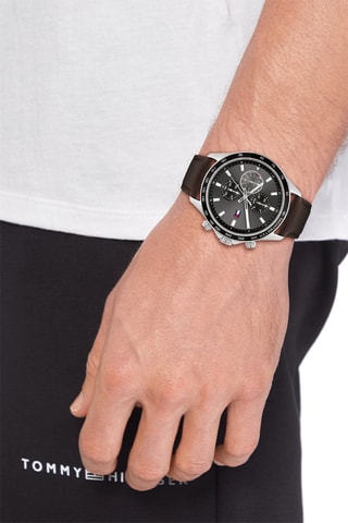 Leren Quartz Horloge Miles - Tachymeter en Chronograaf - Bruin en Zilverkleurig