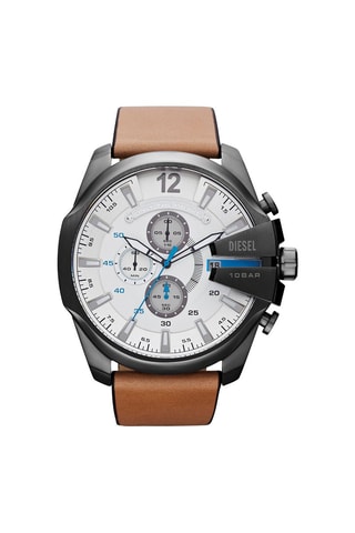 Leren Quartz Horloge Camel en Chroomkleurig