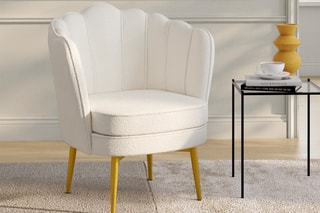 Fauteuil Arielle - Blanc et doré - Velours