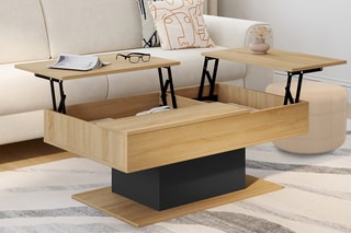 Table basse relevable Tania - Imitation bois et noir