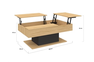 Table basse relevable Tania - Imitation bois et noir