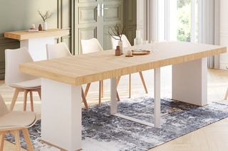 Table à manger extensible Tania - Imitation bois et blanc