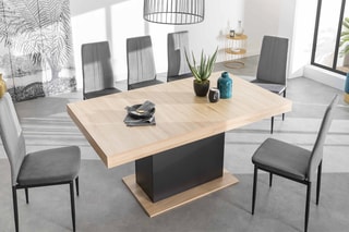 Table à manger extensible Tania - Imitation bois et noir