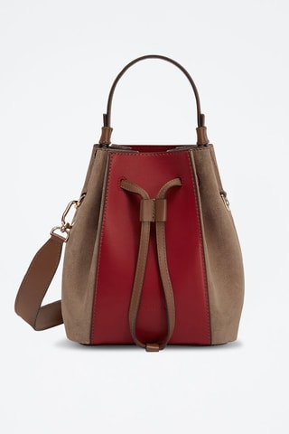 Sac seau en cuir Miastella Mini - Marron et bordeaux