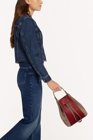 Sac seau en cuir Miastella Mini - Marron et bordeaux