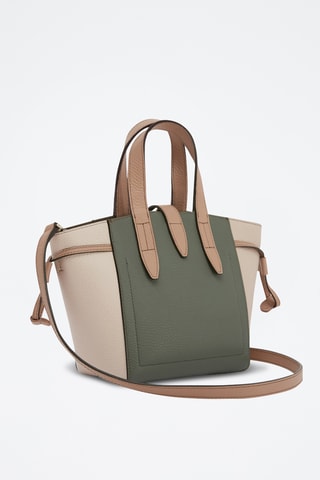 Sac à main en cuir de veau Net Mini - Kaki et beige