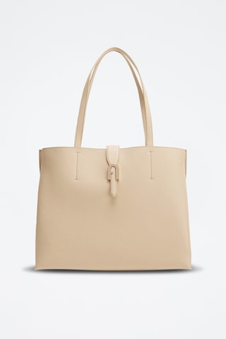 Sac porté épaule en cuir de veau Sofia L - Beige
