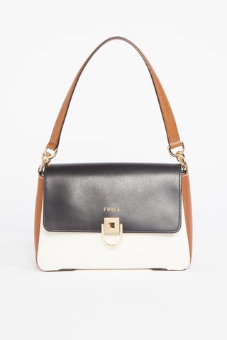 Sac porté épaule en cuir de veau Circe - Noir et blanc