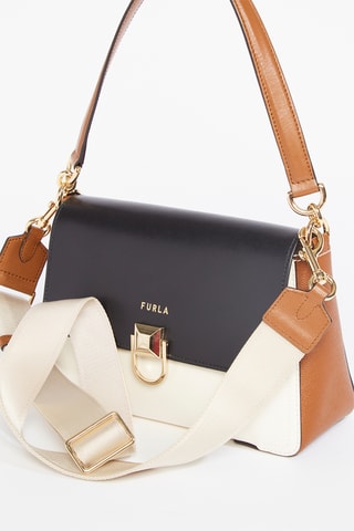 Sac porté épaule en cuir de veau Circe - Noir et blanc