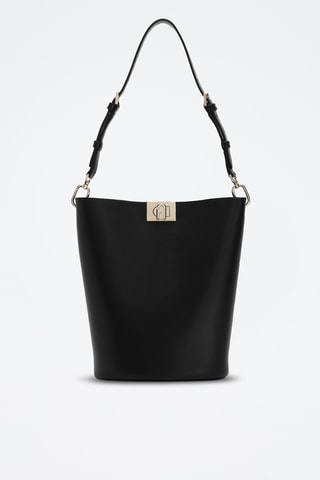Sac porté épaule en cuir de veau Fleur - Noir