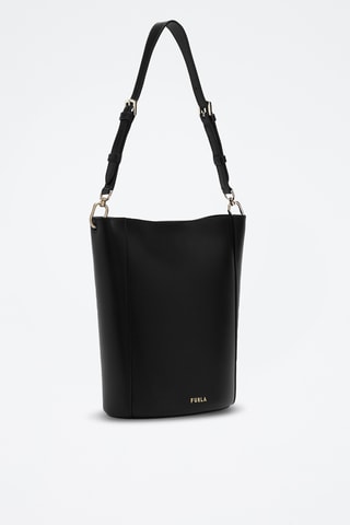 Sac porté épaule en cuir de veau Fleur - Noir