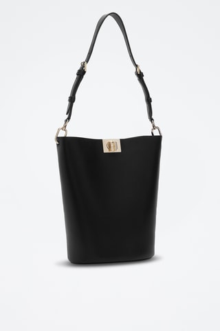 Sac porté épaule en cuir de veau Fleur - Noir