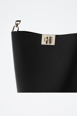 Sac porté épaule en cuir de veau Fleur - Noir