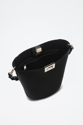 Sac porté épaule en cuir de veau Fleur - Noir
