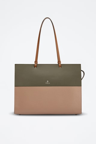 Sac porté épaule en cuir de veau Varsity Style L - Beige