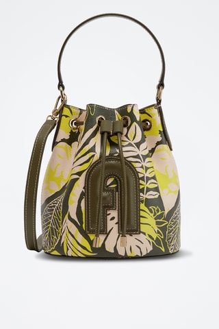 Sac seau en cuir de veau Clio Mini - Jaune fluo et kaki