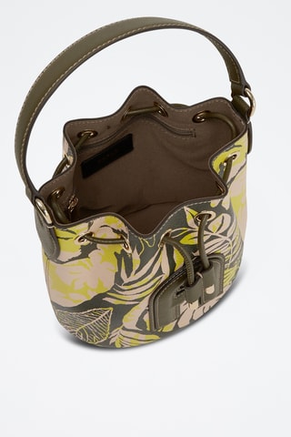 Sac seau en cuir de veau Clio Mini - Jaune fluo et kaki