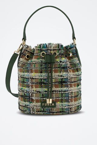 Sac seau en tweed et cuir de veau Clio Mini - Vert foncé