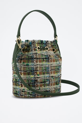 Sac seau en tweed et cuir de veau Clio Mini - Vert foncé