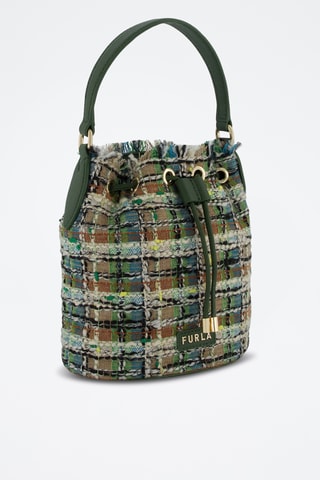 Sac seau en tweed et cuir de veau Clio Mini - Vert foncé