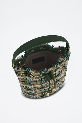Sac seau en tweed et cuir de veau Clio Mini - Vert foncé