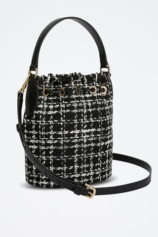 Sac seau en tweed et cuir de veau Clio Mini - Noir