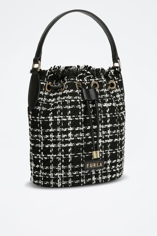 Sac seau en tweed et cuir de veau Clio Mini - Noir