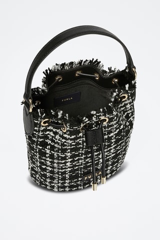 Sac seau en tweed et cuir de veau Clio Mini - Noir