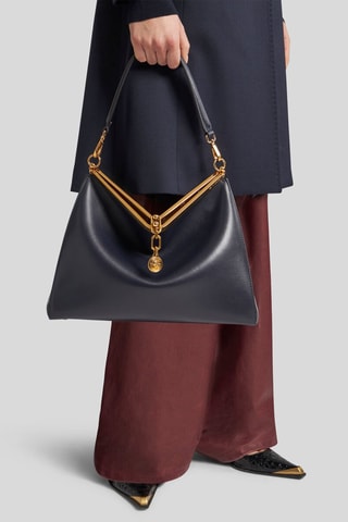 Sac porté épaule en cuir de veau - Bleu marine