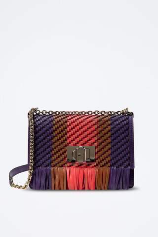 Sac bandoulière en cuir - Violet et camel
