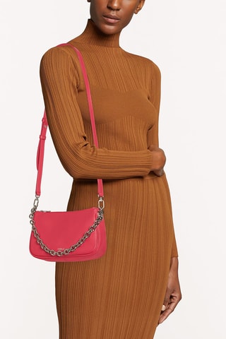 Sac bandoulière en cuir de veau Moon S - Fuchsia