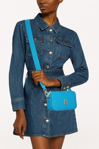 Sac bandoulière en cuir de veau Primula Mini - Bleu clair