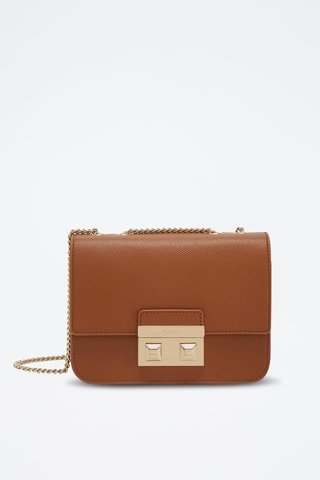 Sac bandoulière en cuir de veau Mini Bella - Marron
