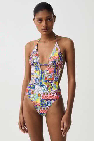 Maillot 1 pièce - Ciel et rouge