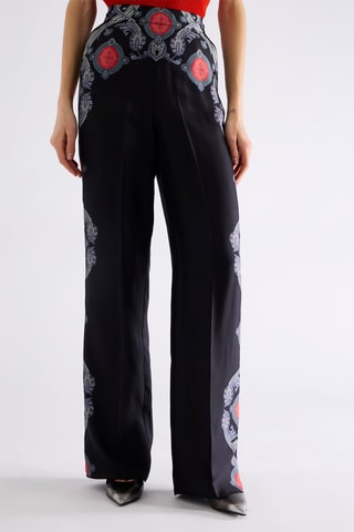 Pantalon regular en soie taille haute - Noir
