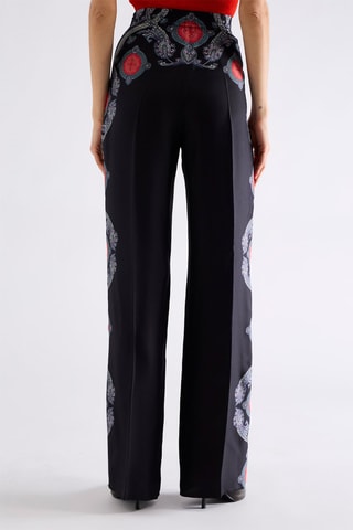Pantalon regular en soie taille haute - Noir