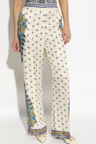 Pantalon regular en soie taille haute - Blanc