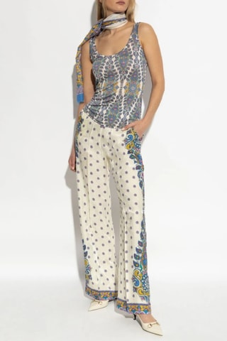 Pantalon regular en soie taille haute - Blanc