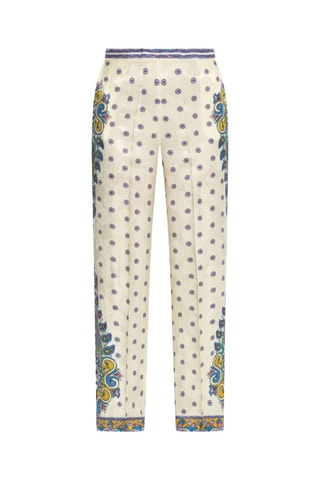 Pantalon regular en soie taille haute - Blanc