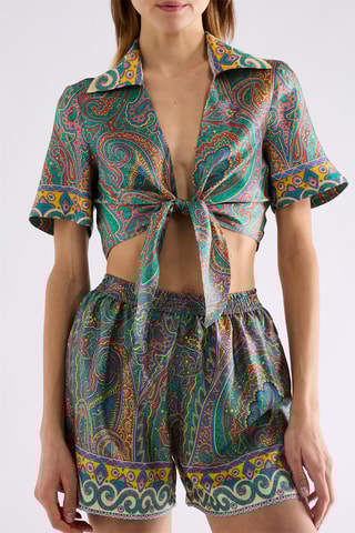 Crop top en soie - Turquoise