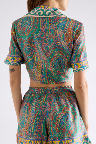 Crop top en soie - Turquoise