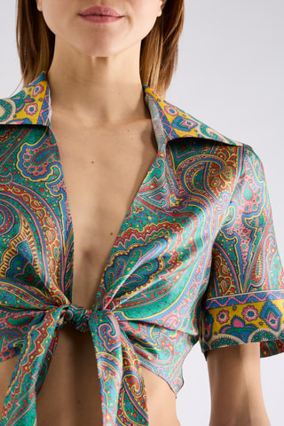 Crop top en soie - Turquoise