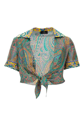 Crop top en soie - Turquoise