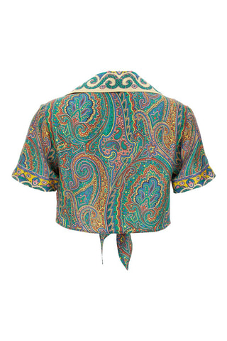 Crop top en soie - Turquoise