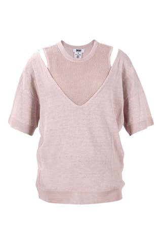 Pull trompe-l'œil en lin - Rose