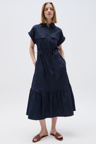 Robe patineuse en jean- Bleu foncé