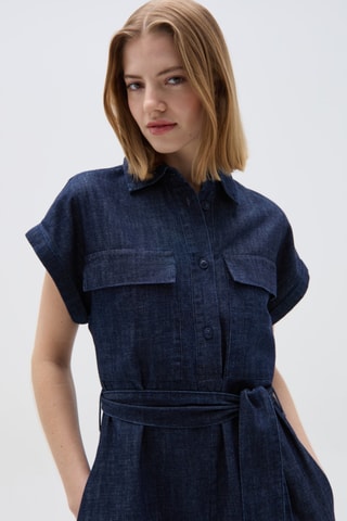 Robe patineuse en jean- Bleu foncé